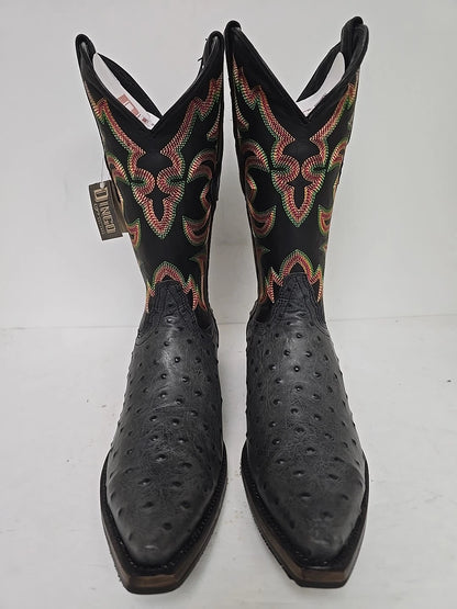 Dingo Outlaw Di115-BLA Men’s Black Embroidered Ostrich Print Western Boots - Black