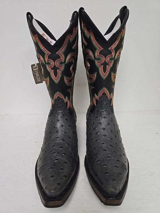 Dingo Outlaw Di115-BLA Men’s Black Embroidered Ostrich Print Western Boots - Black