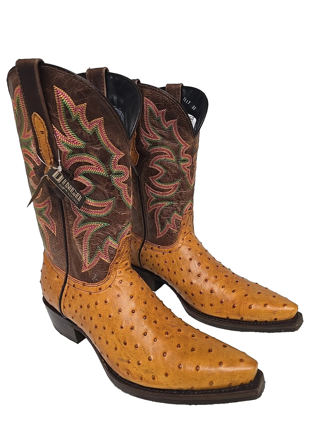 Dingo Outlaw Di115-TAN Men’s Tan Embroidered Ostrich Print Western Boots - Tan