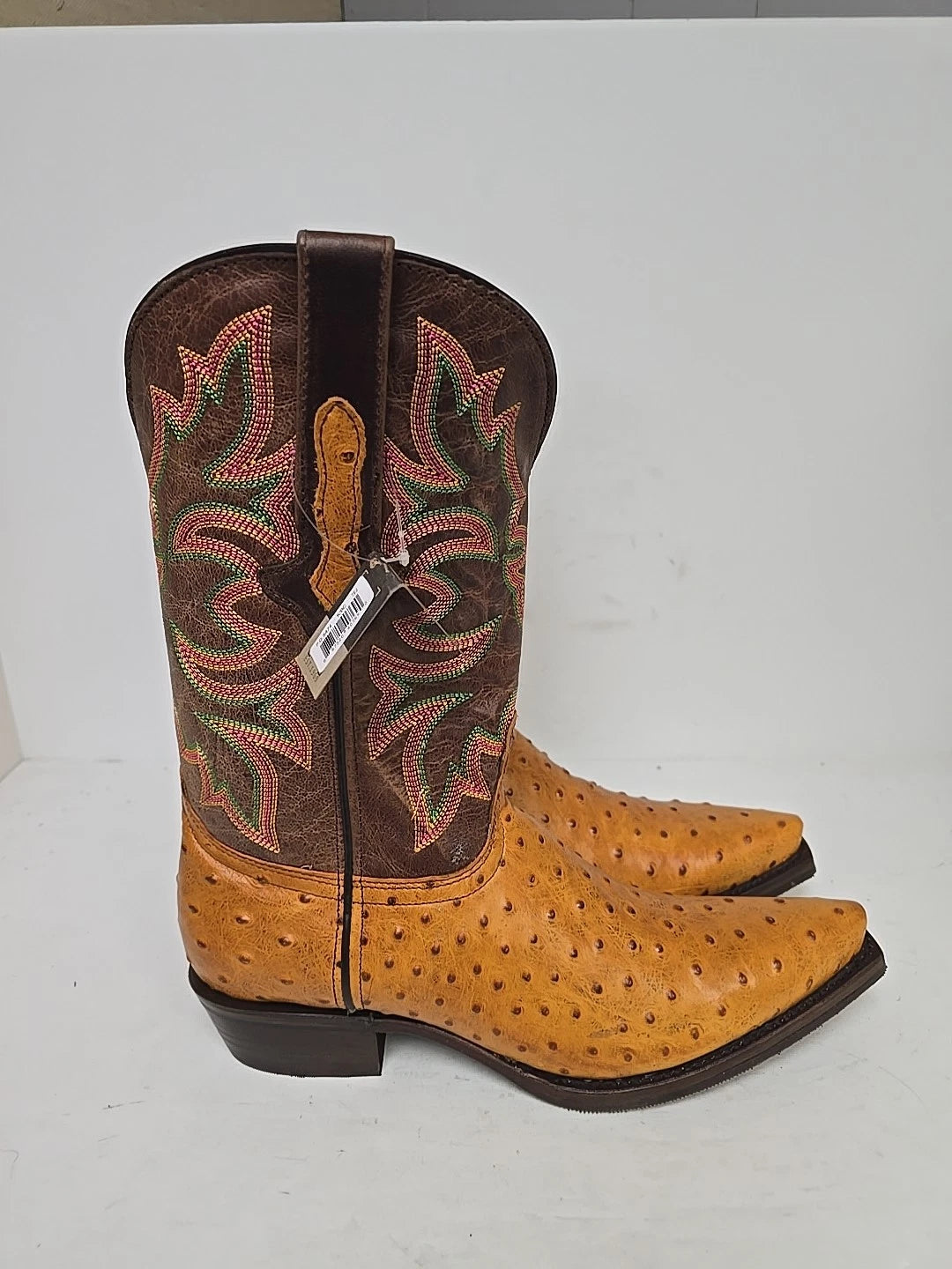 Dingo Outlaw Di115-TAN Men’s Tan Embroidered Ostrich Print Western Boots - Tan